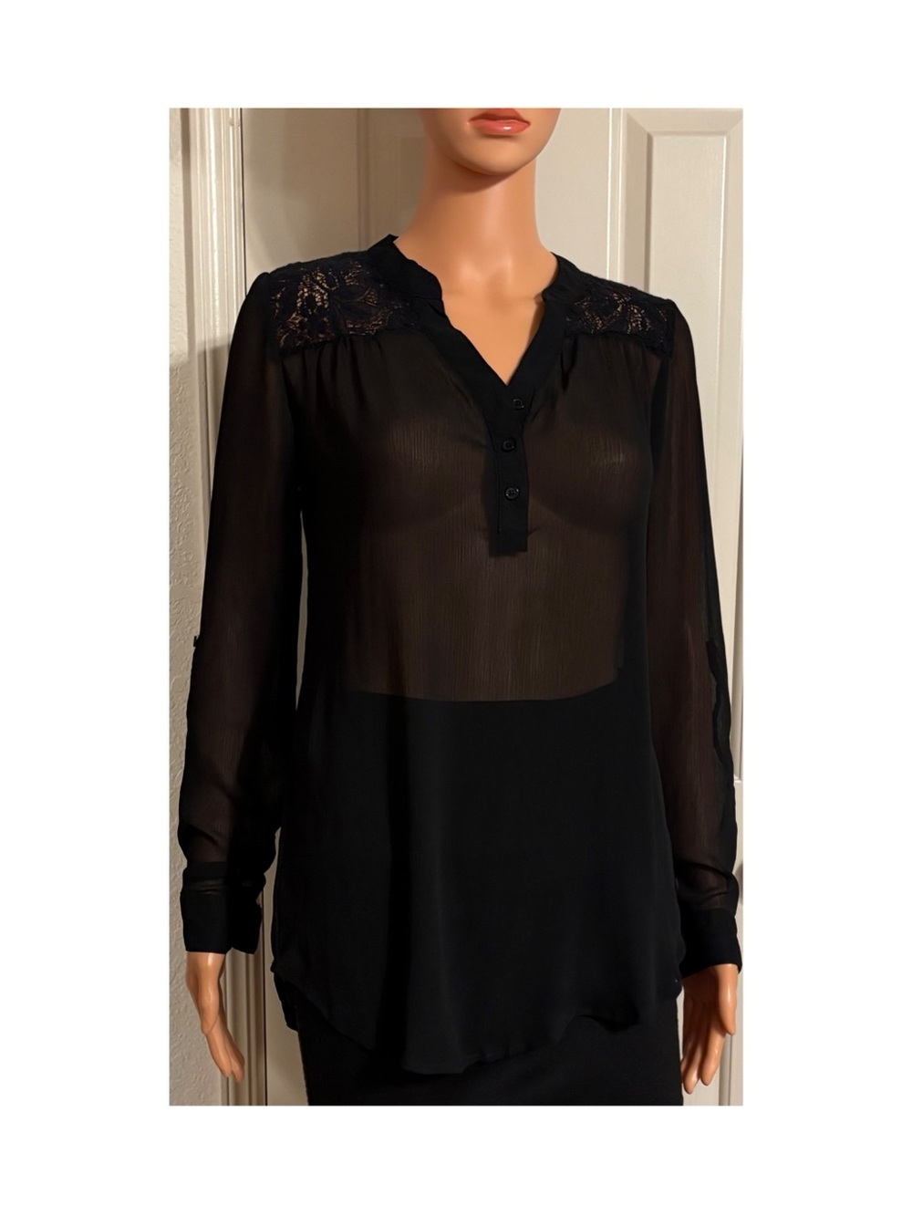 Mossimo Supply Co. Black Sheer Lace Yoke Blouse